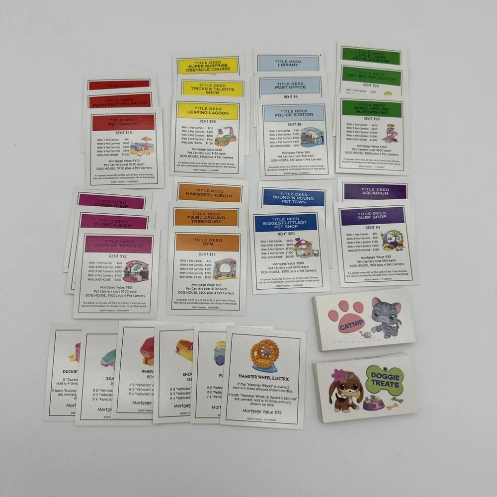 Hasbro Monopoly‎ Littlest Pet Shop Replacement Cards Title Deeds Catnip treats